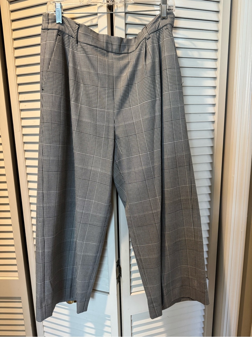 J. Crew Black and Gray Plaid Wide-Leg Trousers